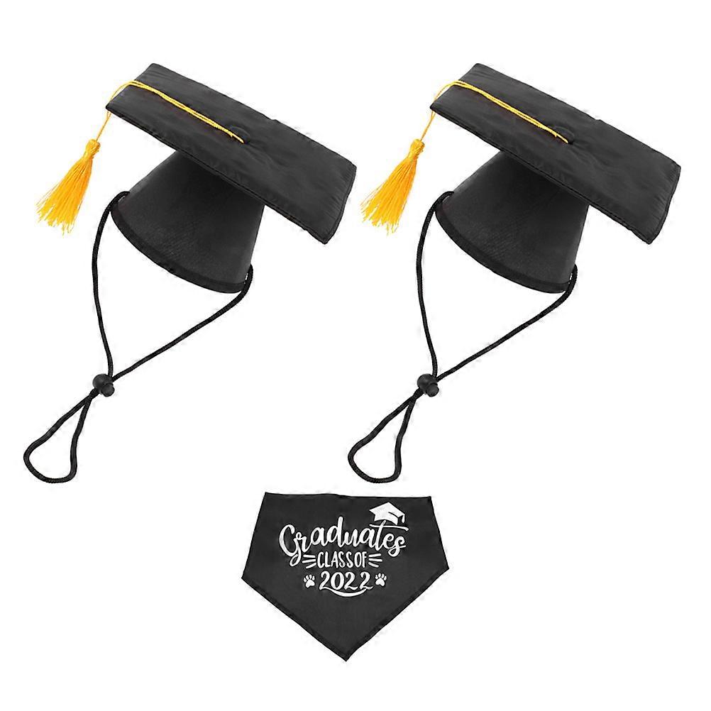 Dog Graduation Caps Costume Set Includes Pet Hat and Triangular Scarf for Puppy Party Celebration Stylish and Comfortable Pet Outfit