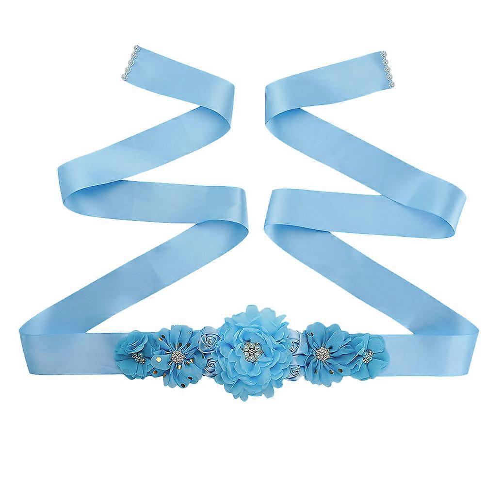 Skyblue Pearl and Ribbon Belt for Women's Dress Accessory Perfect for Parties and Weddings Size 1pc