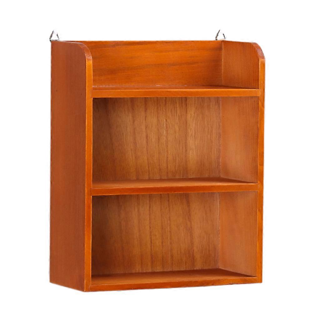 Retro Wooden Storage Rack with Three Layers for Wall or Table Home Organization Brown 7.69x12.12