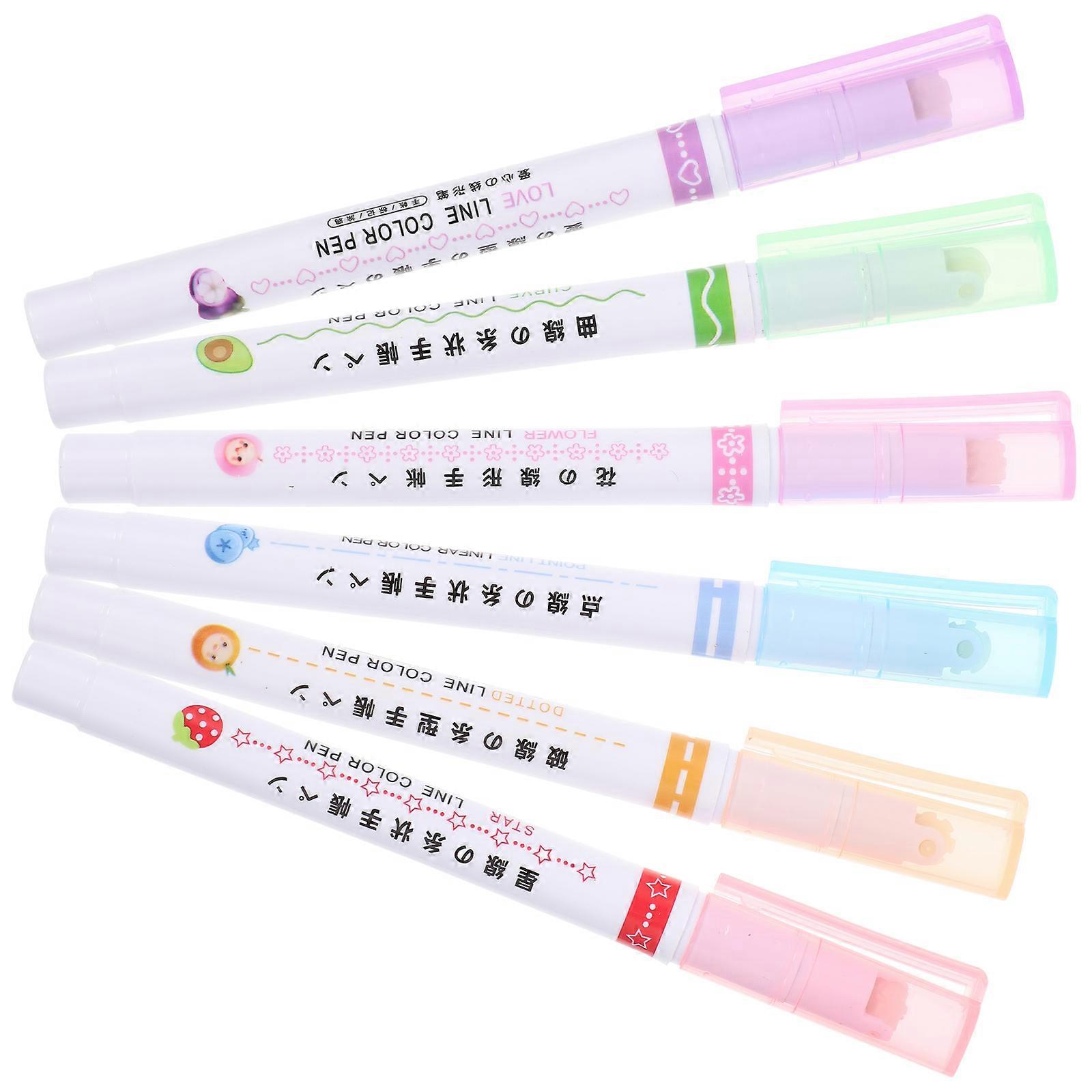 6Pcs Curve Pens For Families And Students With Unique Double Nib Design Suitable For Craft Projects And Home Use Ensuring Smooth Ink Application