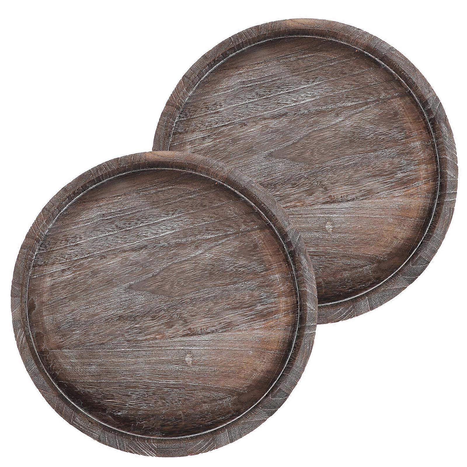 Wooden Decorative Tray for Home Use with Natural Wood Grain and Sturdy Construction 2pcs Dark Brown