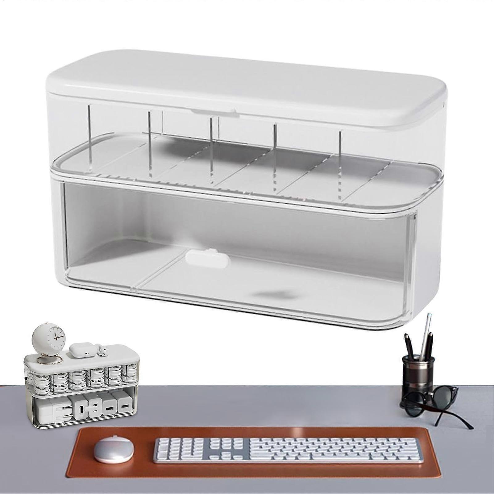 Cable Box Organizer for Cord Box – Transparent Cable Management Box with Compartments, White Cable Sleeve for Organization