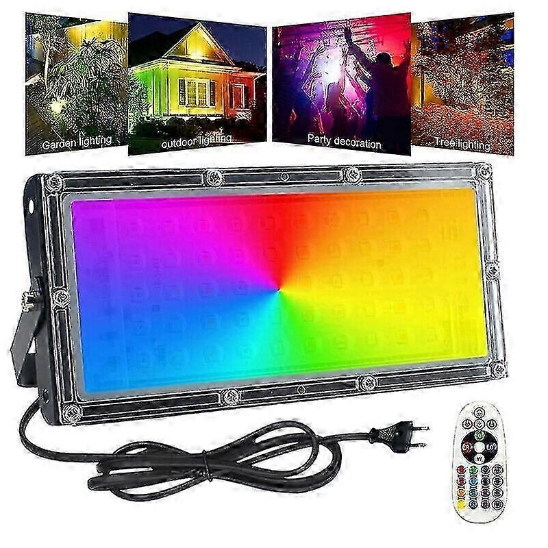 50W LED Floodlight RGB Outdoor Colored Spotlight with Remote Control Dimmable