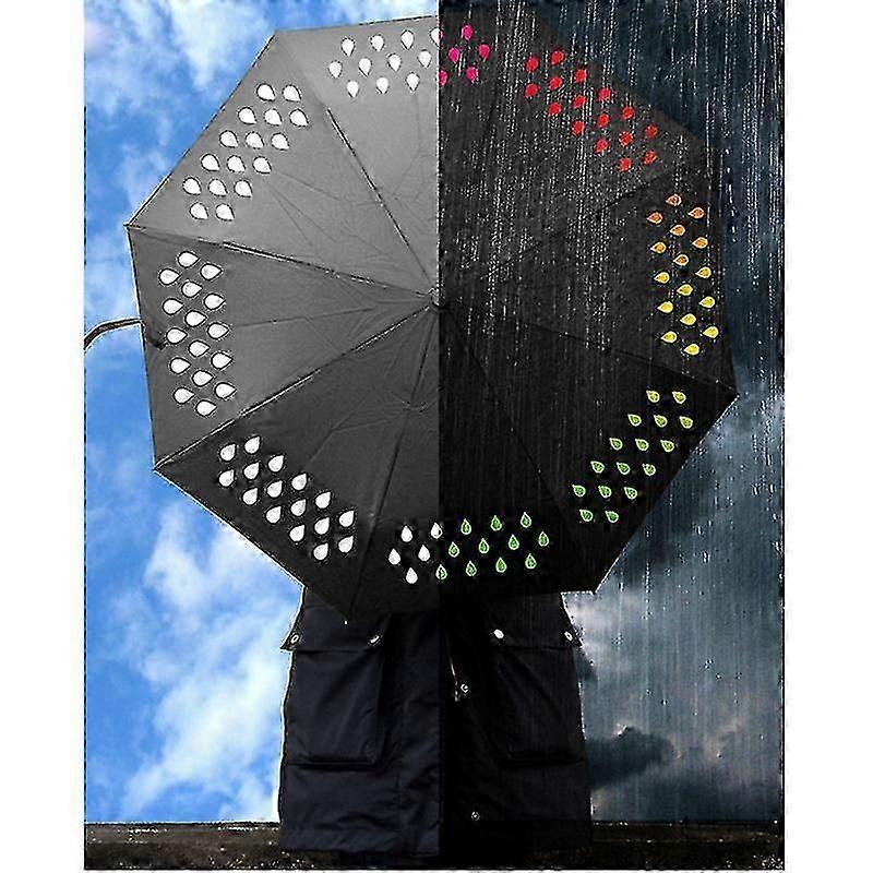 Water Color Changing Umbrella Three Fold Hand Open Gradient Raindrop