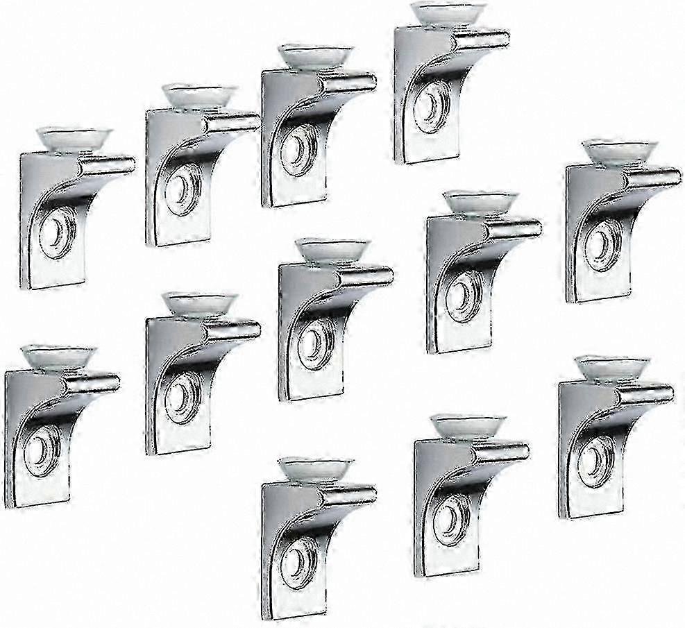 Polished Chrome Zinc Alloy Shelf Brackets, 12-Pack Right Angle Supports with Suction Cups for Glass Shelves