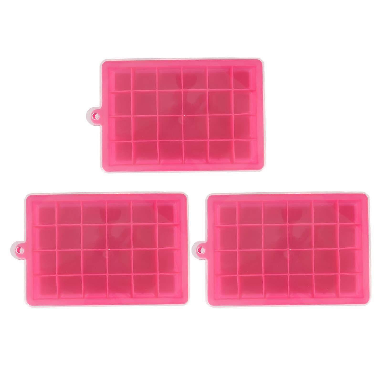 3-Piece Reusable Ice Cube Tray, 24-Grid Ice Cube Mold with Removable Lid, Easy to Demould, Silicone Ice Cube Mold for Whiskey, Rose Red