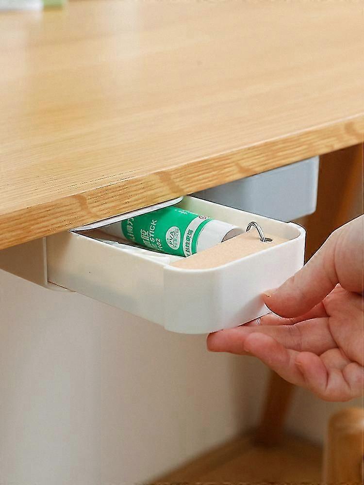 White Plastic Hidden Adhesive Drawer for Under Table, 22x9x3.5cm