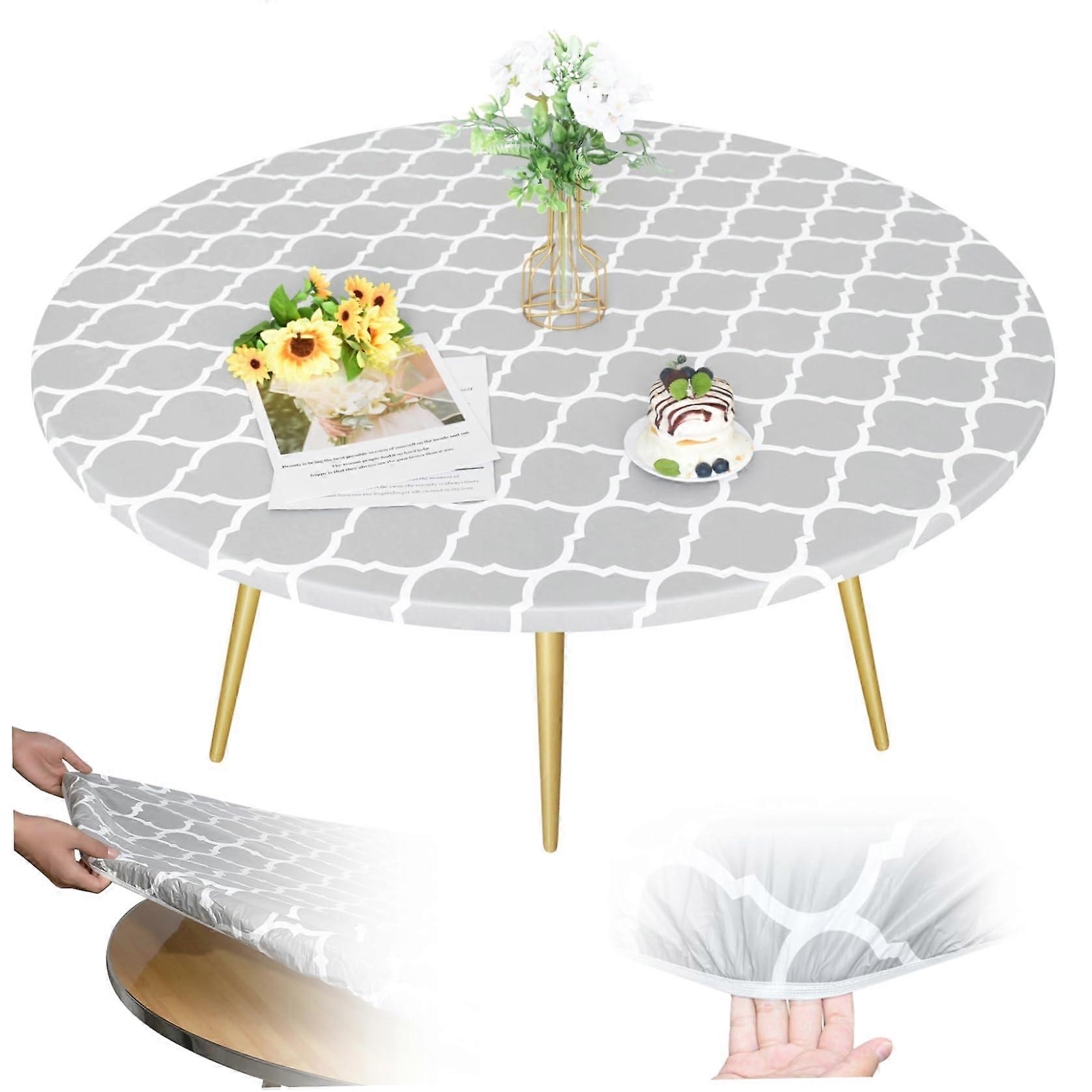 Fitted Tablecloth for 37.4-44'' Round Tables, PVC Waterproof Oil-Proof Table Cover with Elastic Edge for Outdoor and Picnic Use
