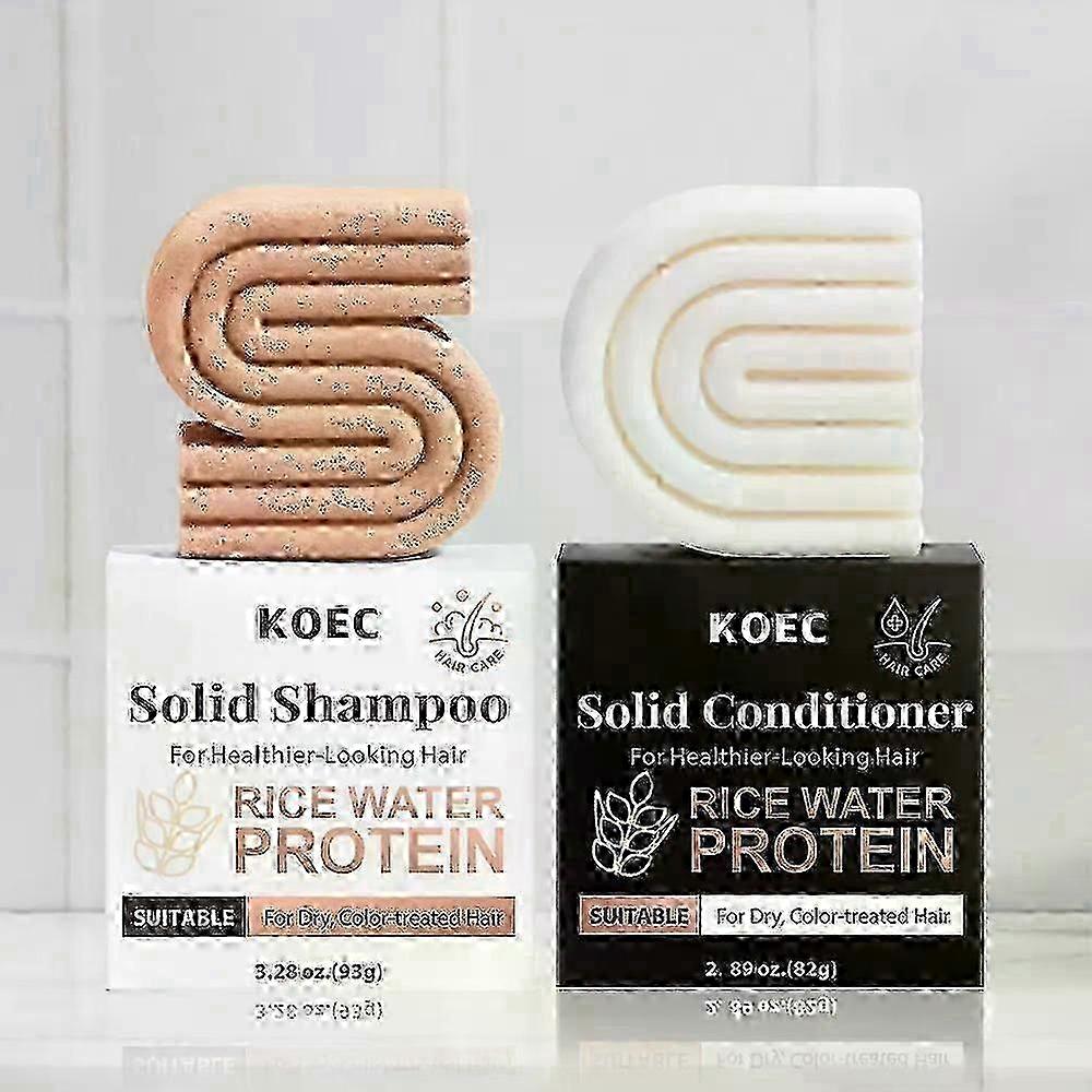 Natural Rice Hair Bar Set - Solid Shampoo & Conditioner for Stronge...