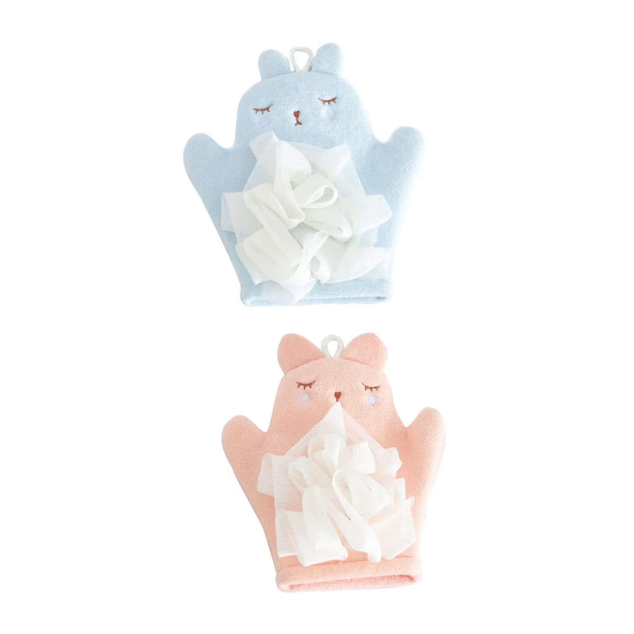 Bath Gloves 2 Pack Lightweight Soft Cartoon Scrubbers Double Sided For Shower And Travel