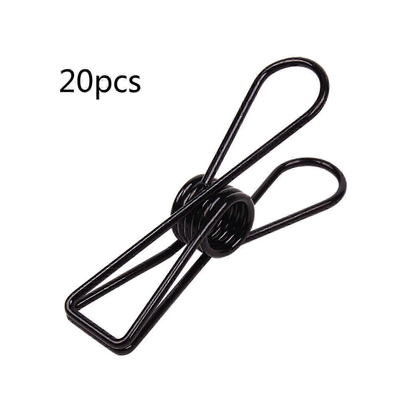 20 Pcs Multipurpose Clothespins Steel Wire Clips Drying Pegs Clamps For Clothes/snack Bags/outdoor/kitchen/office Black