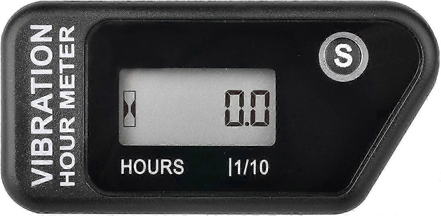 Digital Self-Powered Wireless Hour Meter, Vibration Activated, Resettable Work Timer, User Lockout Shutdown, Black