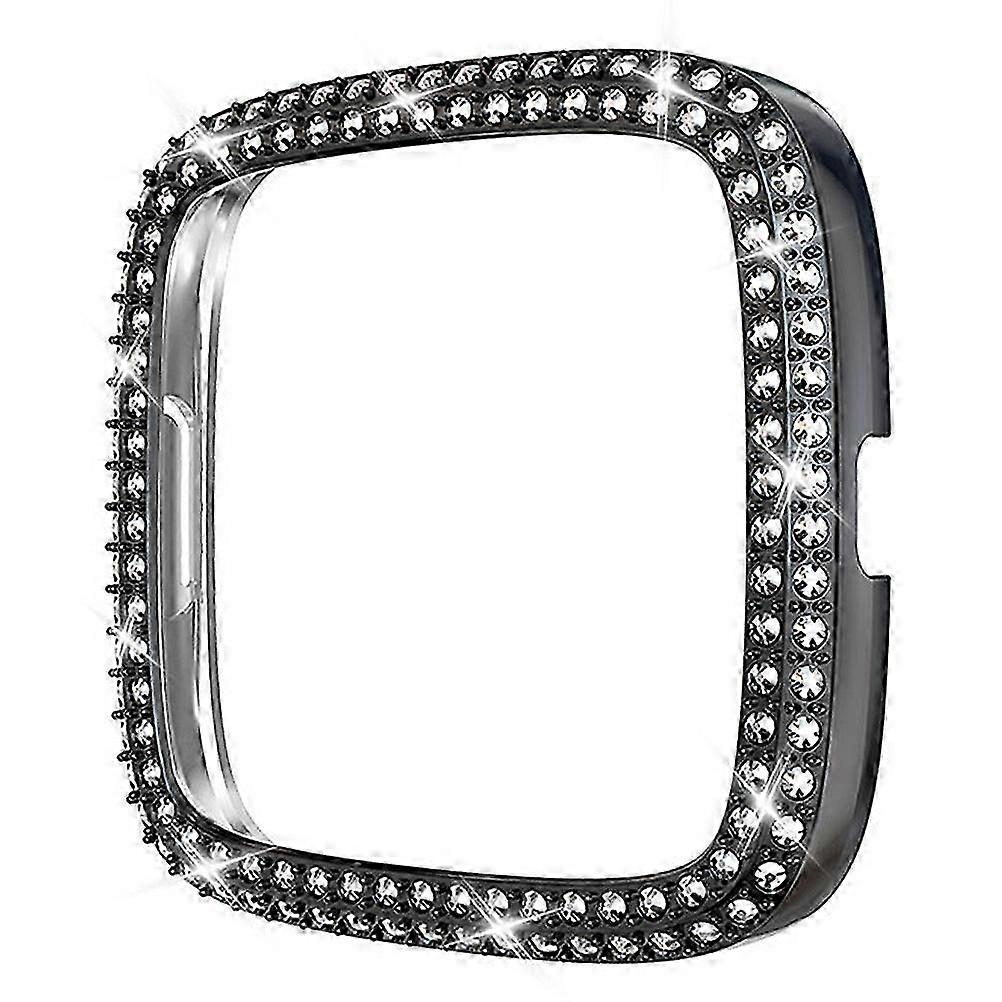 Fitbit Versa 2 Protective Case, Shockproof Cover with Double-Row Drill Design, Black Shell Frame for Versa 2 Series