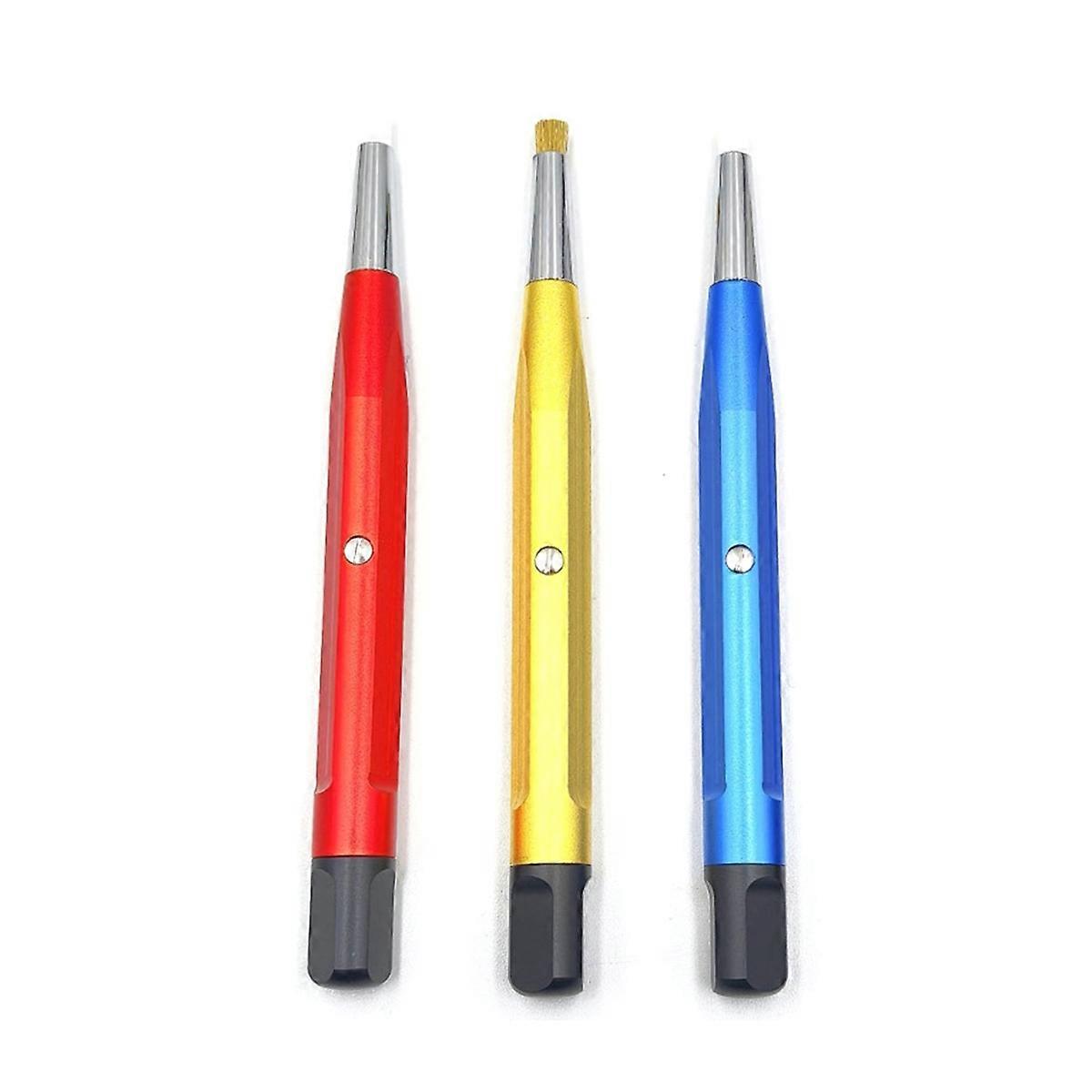 3Pcs/Set Rust Removal Brush Pen Glass Fiber / Brass /Steel /Nylon Brush Pen Shape Watch Parts Polishing Cleaning Tool