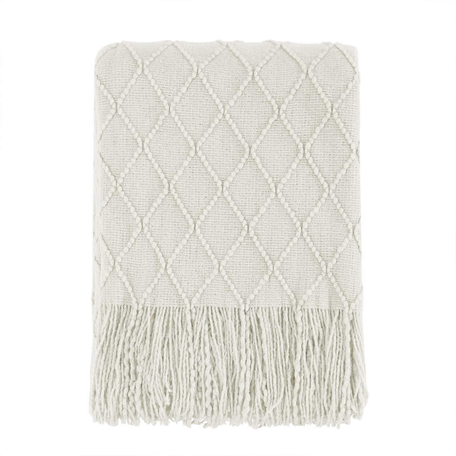 Textured Solid Soft Sofa Throw Couch Cover Knitted Decorative Blanket Beige 127x152cm Soft Knit Throw