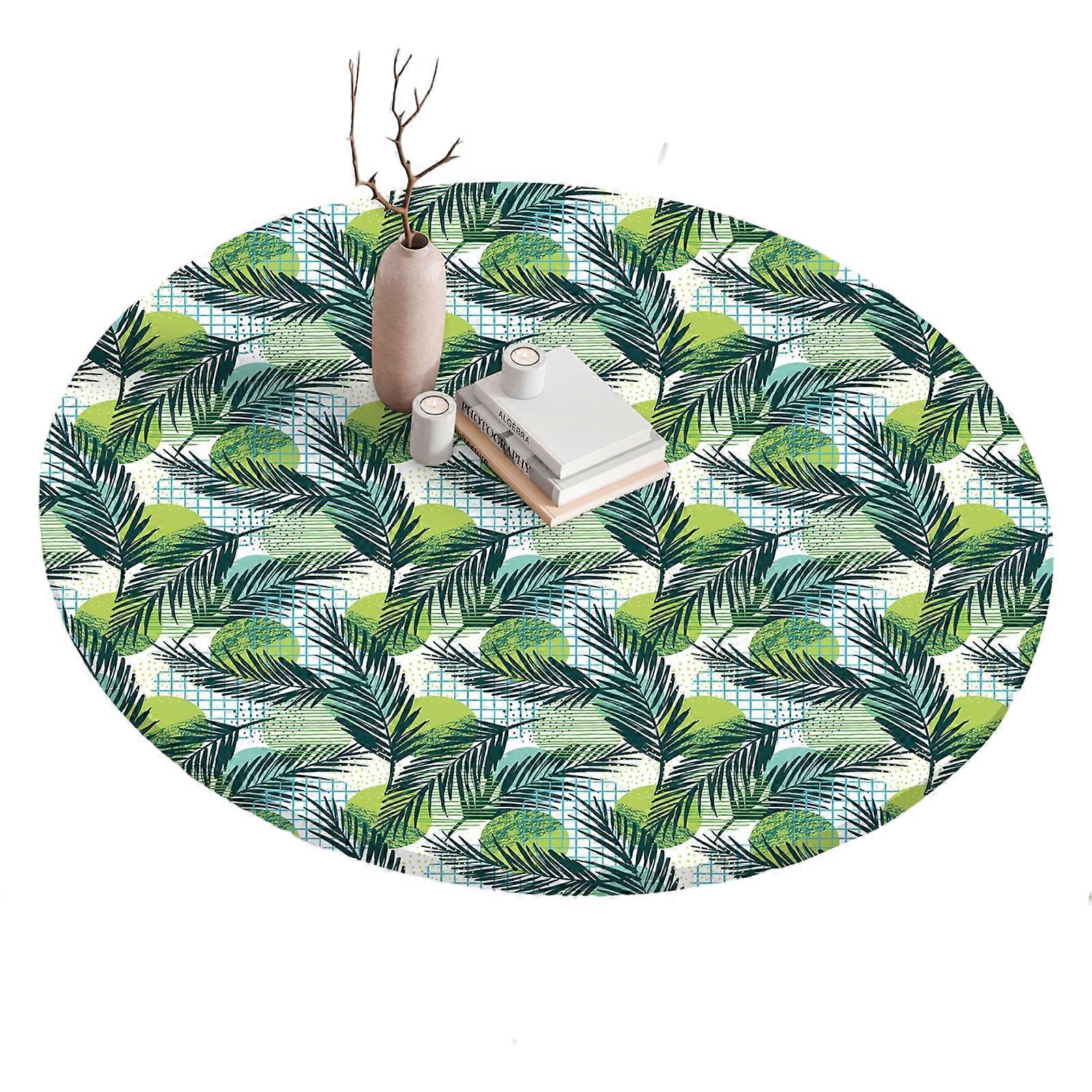 Green Plants Print Round Table Cloth For Kitchen Picnic Dining Room Tabletop Round Table Protector