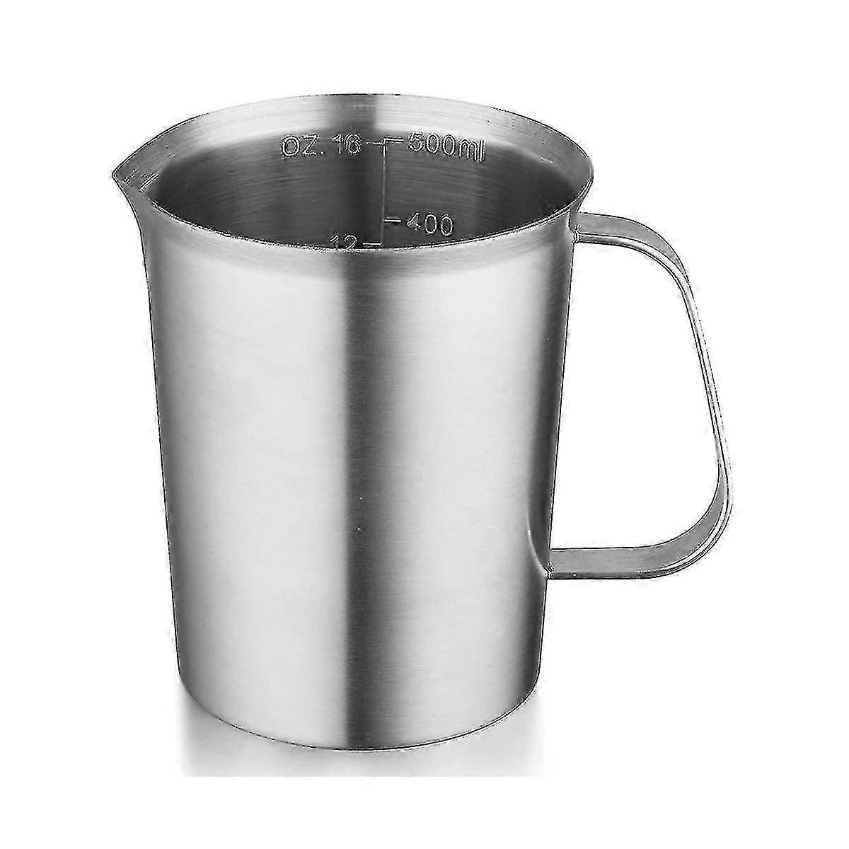 Stainless Steel Measuring Cup With Handle And Pour Lip, Metal Pitcher With And Ml Marking, 16oz/500