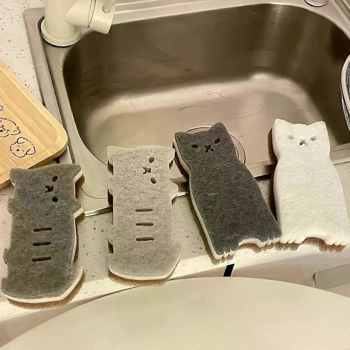 4-piece Cute Cat Kitchen Sponge Set - Thick and Durable Dishwashing and Cleaning Tools