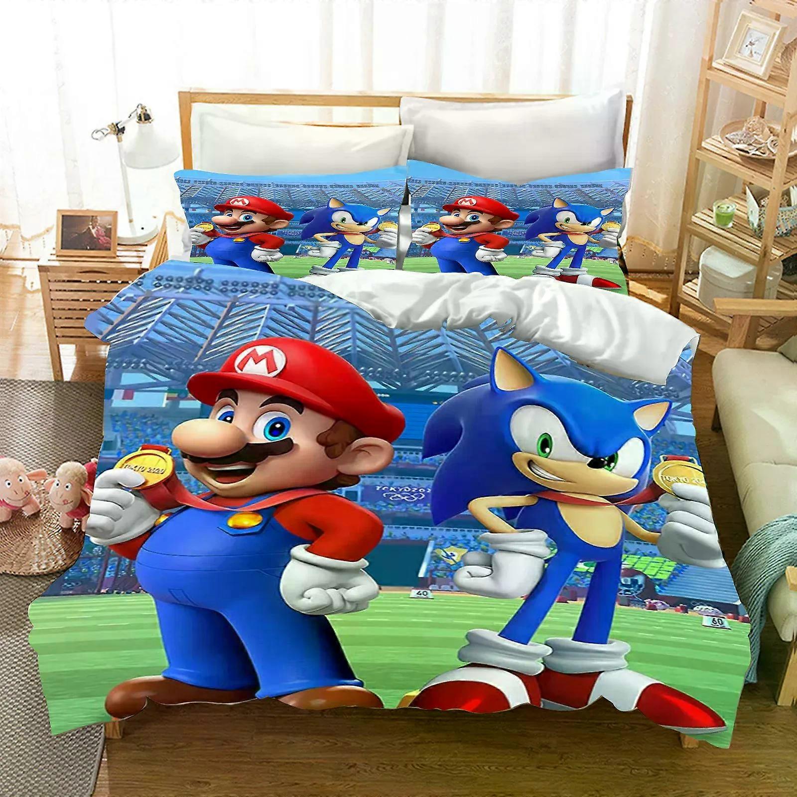 TE3029 Poszwa na kołdrę anime Mario Cartoon, druk 3D, śliczny zestaw do sypialni dla dzieci, poliester, prezent dla dorosłych, 2 szt., 3szt