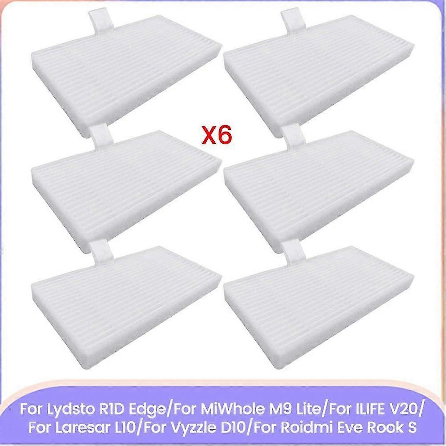 6PCS for Lydsto R1D Edge/MiWhole M9 Lite/ILIFE V20/Laresar L10/Vyzzle D10/Roidmi Eve Rook S Replacement Parts Filter