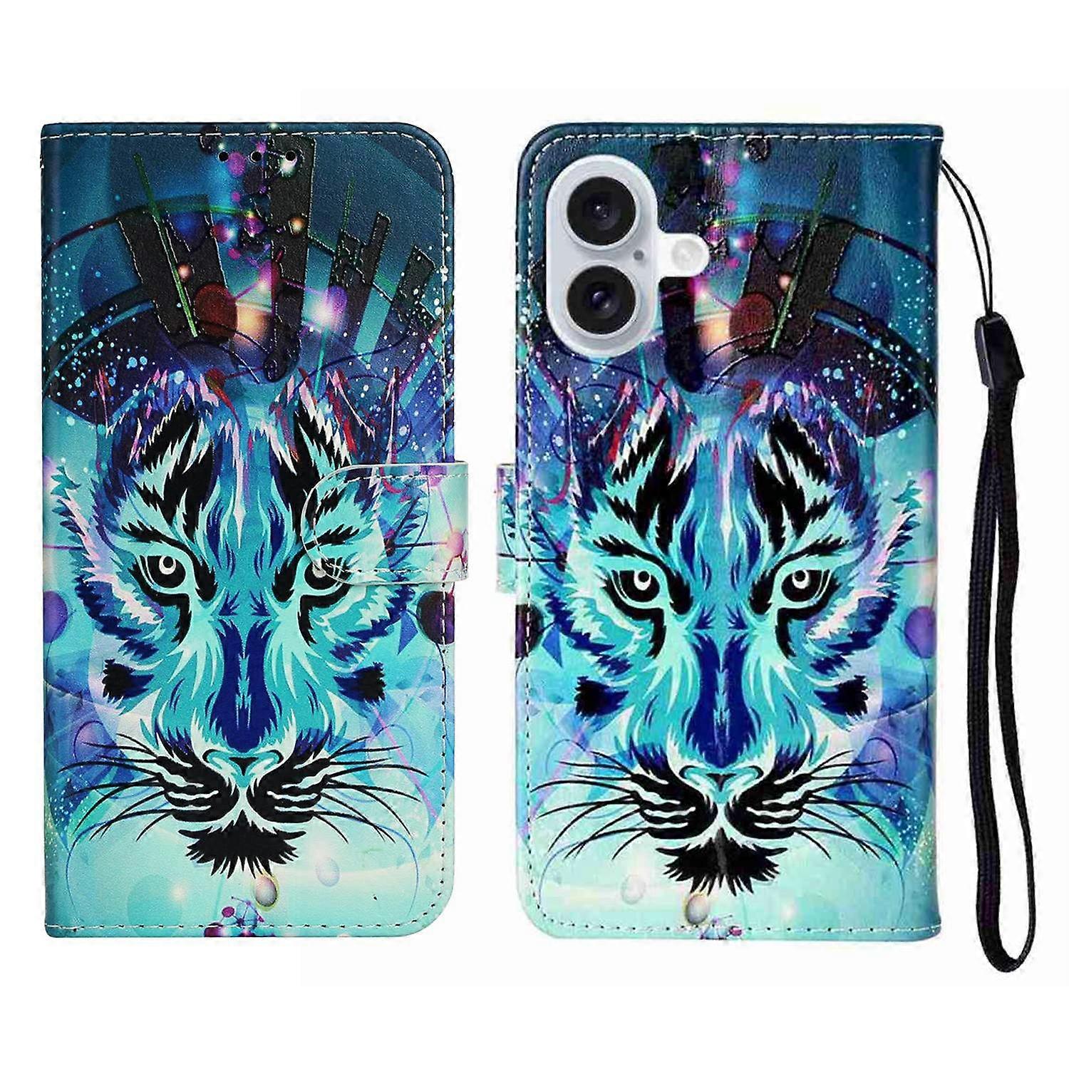For iPhone 17 Case Pattern Leather Wallet Phone Cover with Strap - Wolf
