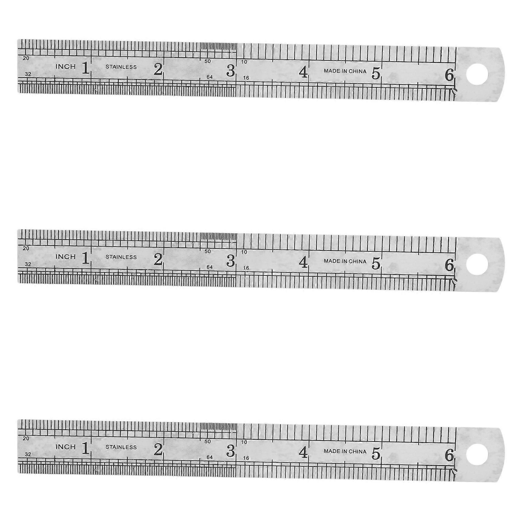3pcs 15cm 6 Inch Stainless Metal Ruler Measuring Tool