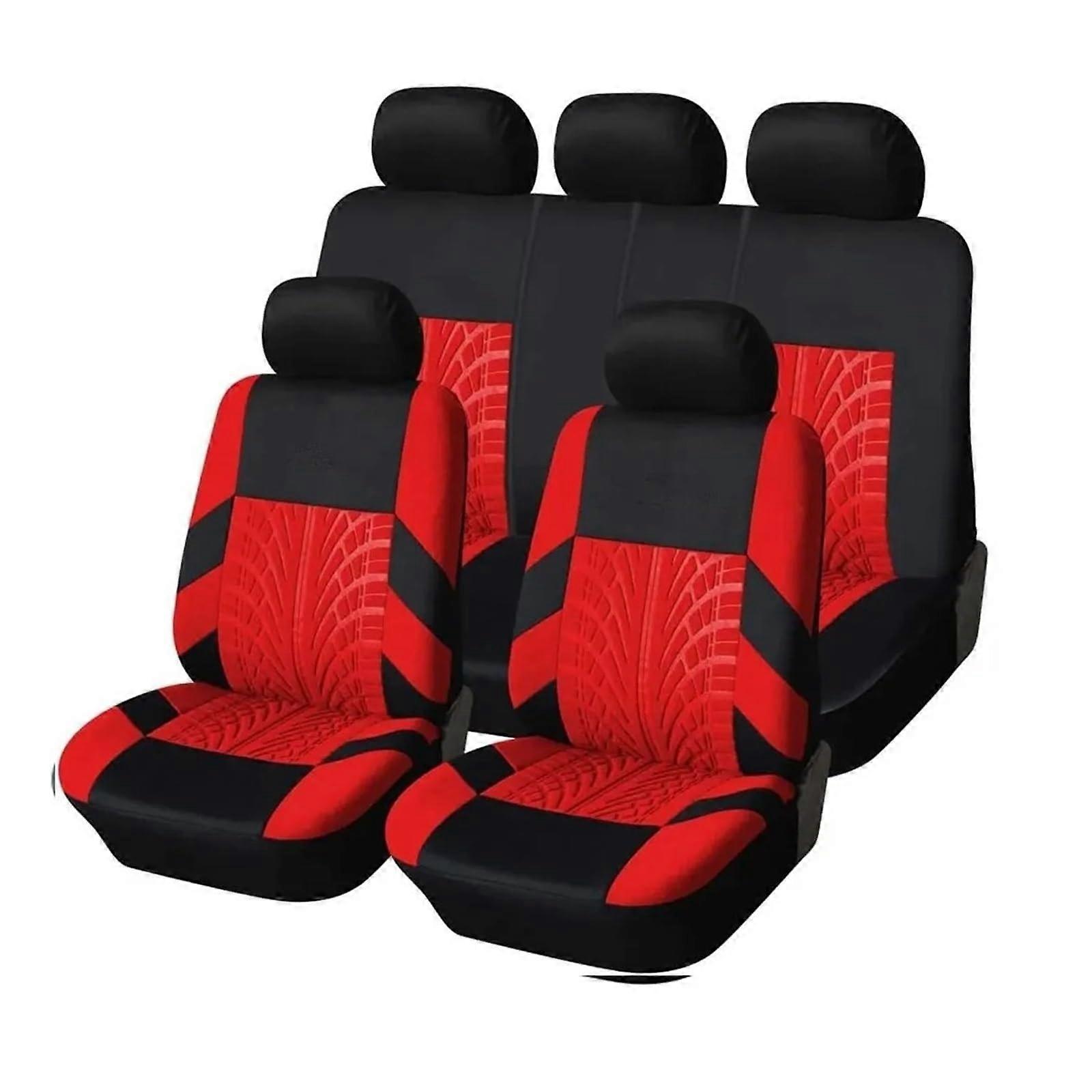 Car Seat Cushion Universal Cloth Cover Set For Front Seats And Split Rear Bench SUV Sedan Van Red