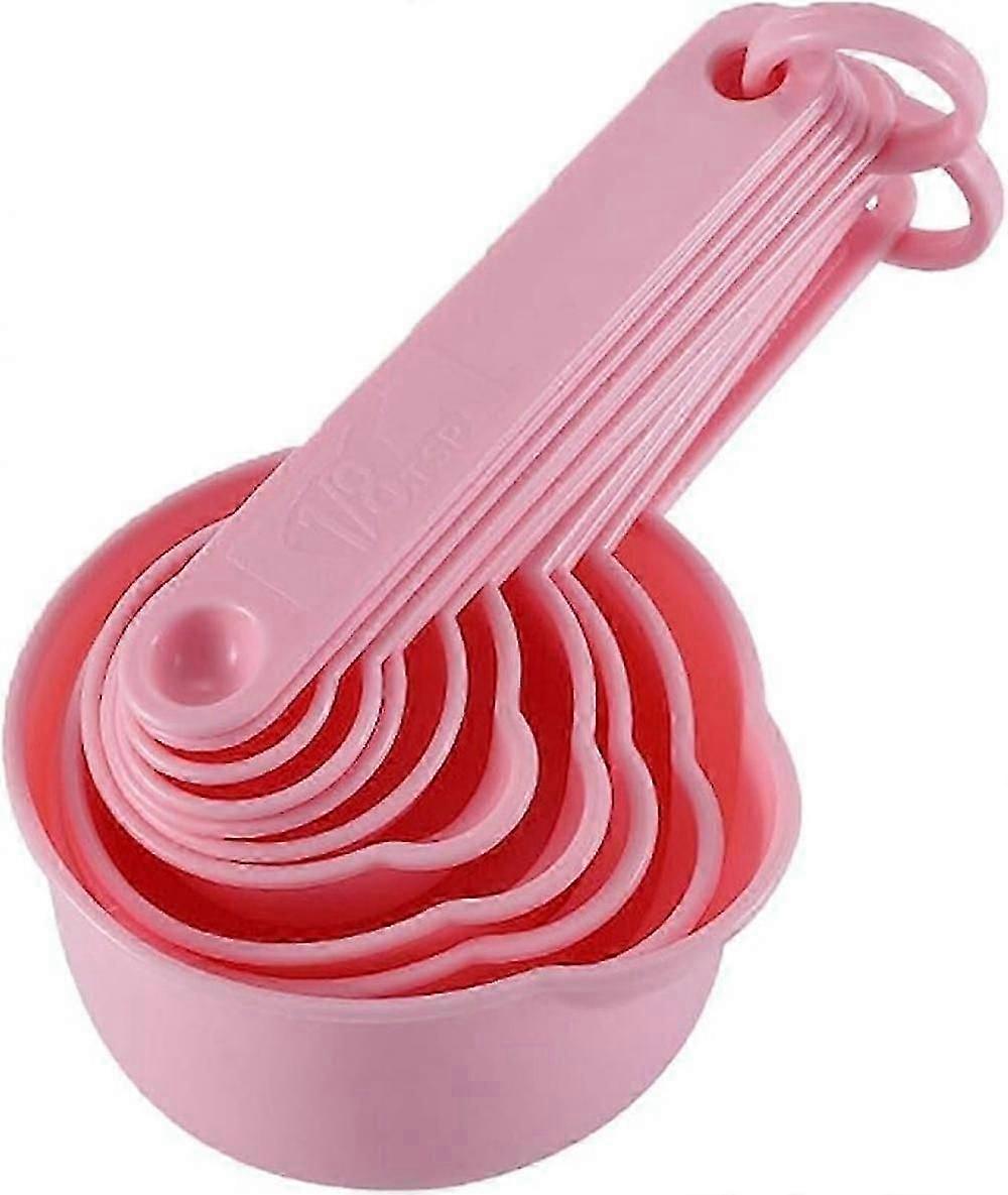 Nesting Measuring Cups and Spoons Set of 11, Fits in Spice Jars for Dry and Liquid Ingredient (Pink)
