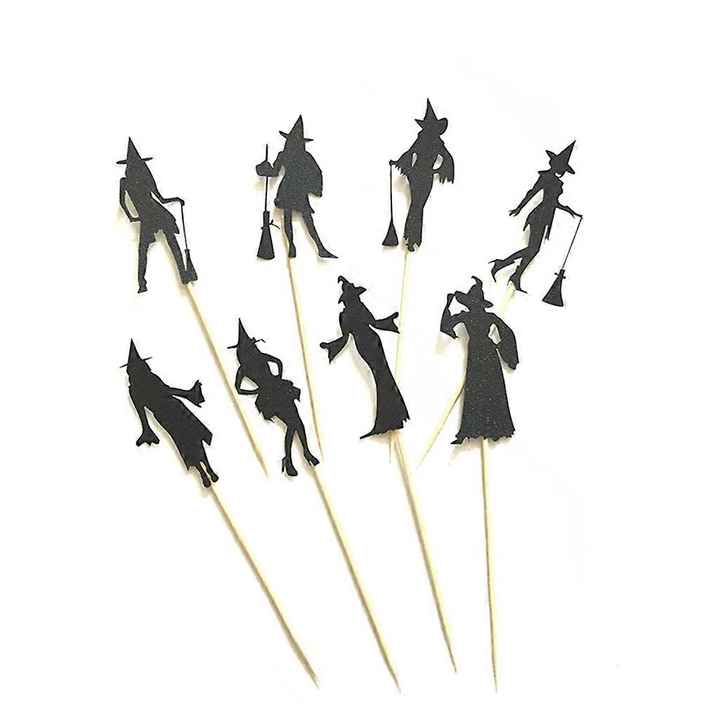 Cake Picks 8Pcs Black Bamboo Versatile Use with Witch Pattern for Cake Decoration