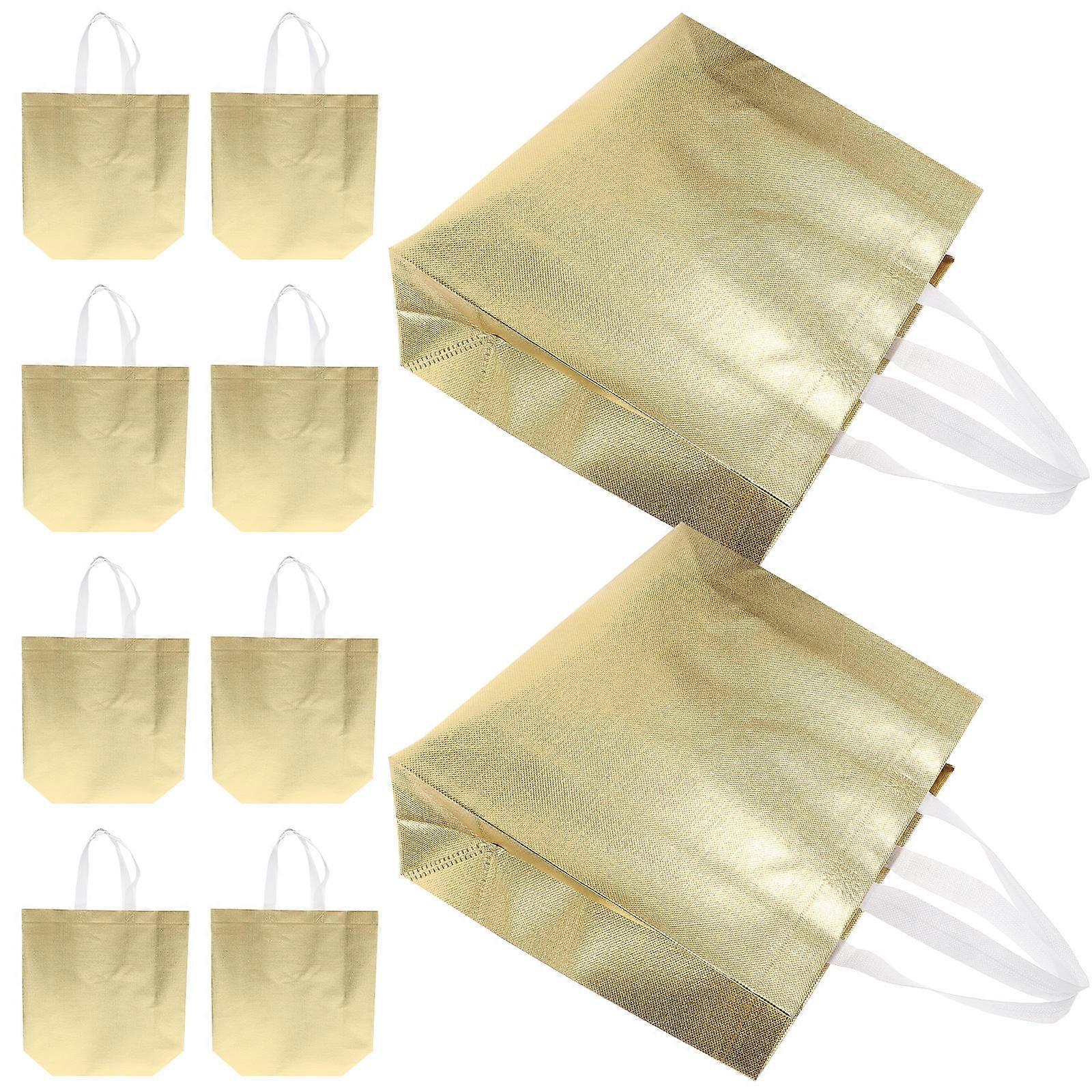 Shopping Bags Portable Gift Tote Bags for Outdoor Use Golden Cloth Wear-Resistant Handle Design 10Pcs