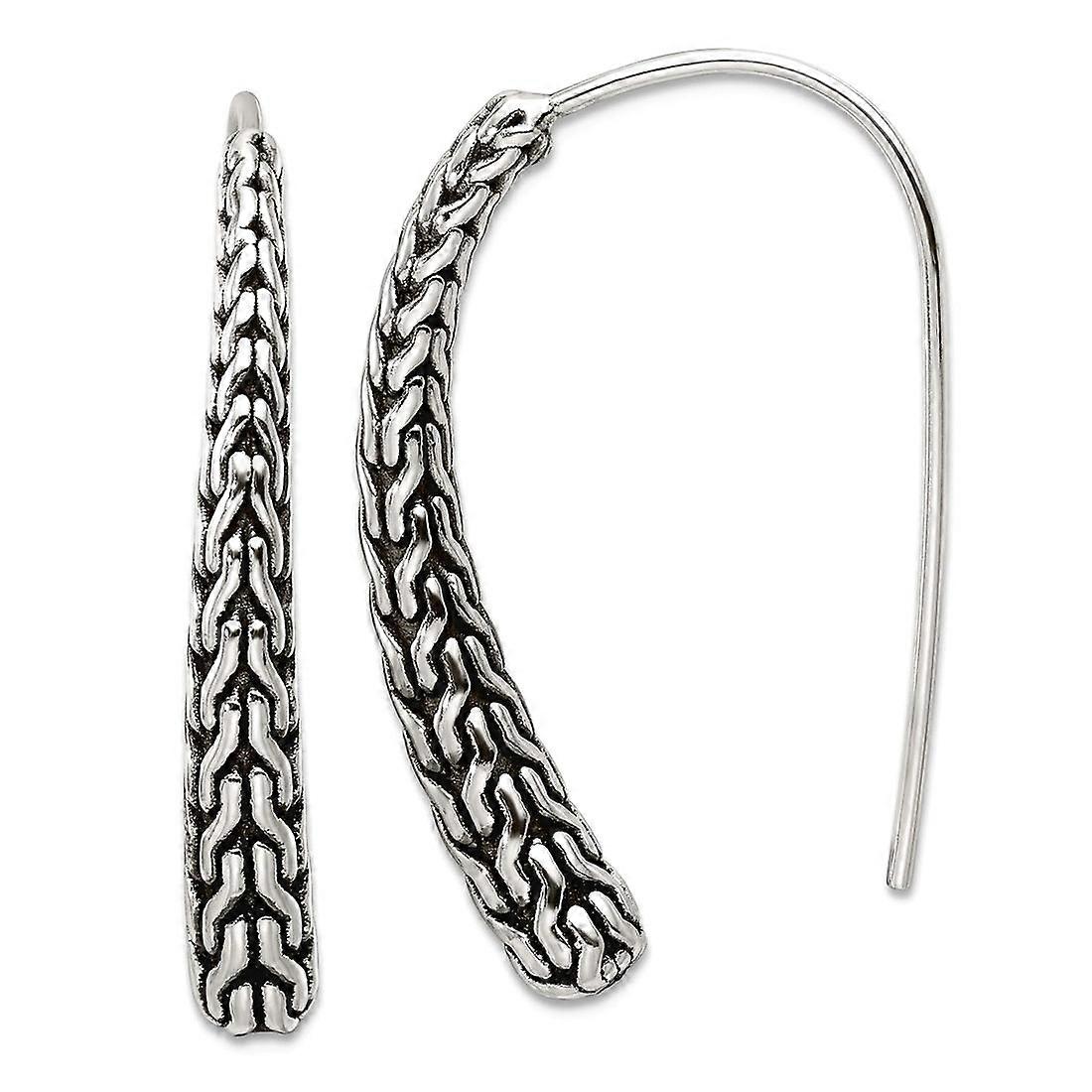 925 Sterling Silver Polished and Oxidized Textured Threader Long Drop Dangle Earrings 32x4.4mm Wide-Dangle Earring for W