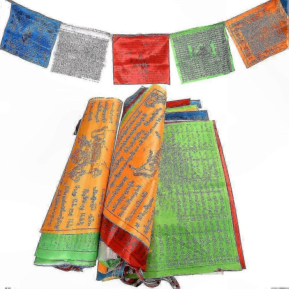 Buddhist Prayer Flags 2 Rolls of 7m Fair Trade Tibetan Style Flags, 20 Flags per String (34 x 34cm), Handcrafted Meditation Flags for Spiritual Decor 
