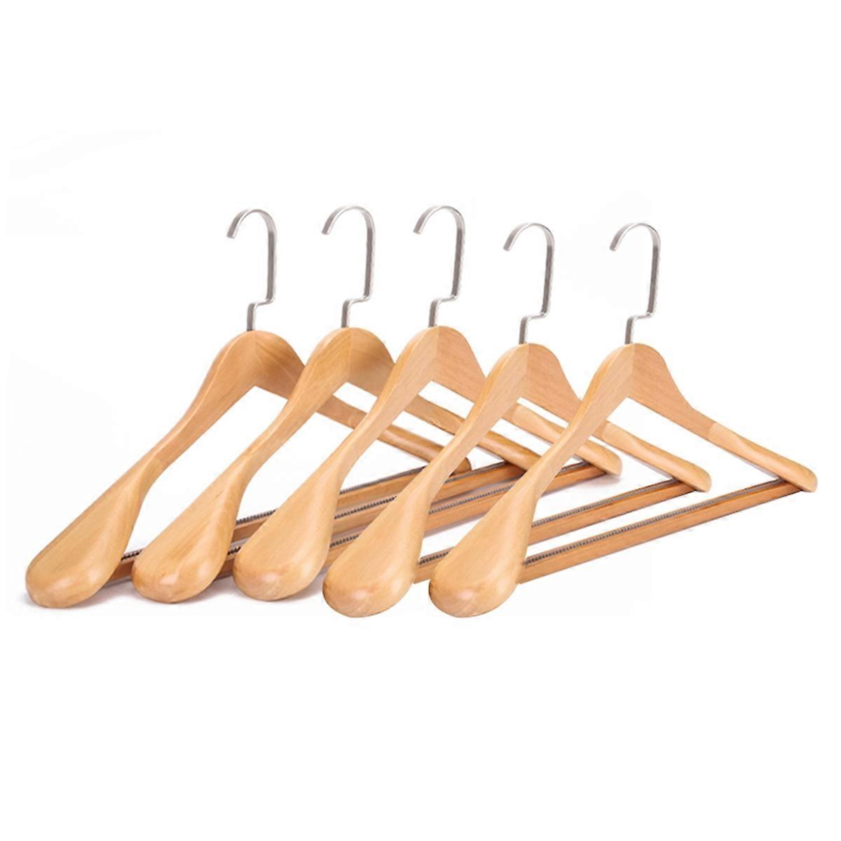 5Pcs Wide Shoulder Trackless Hanger Solid Wood Thick Coat Hanger