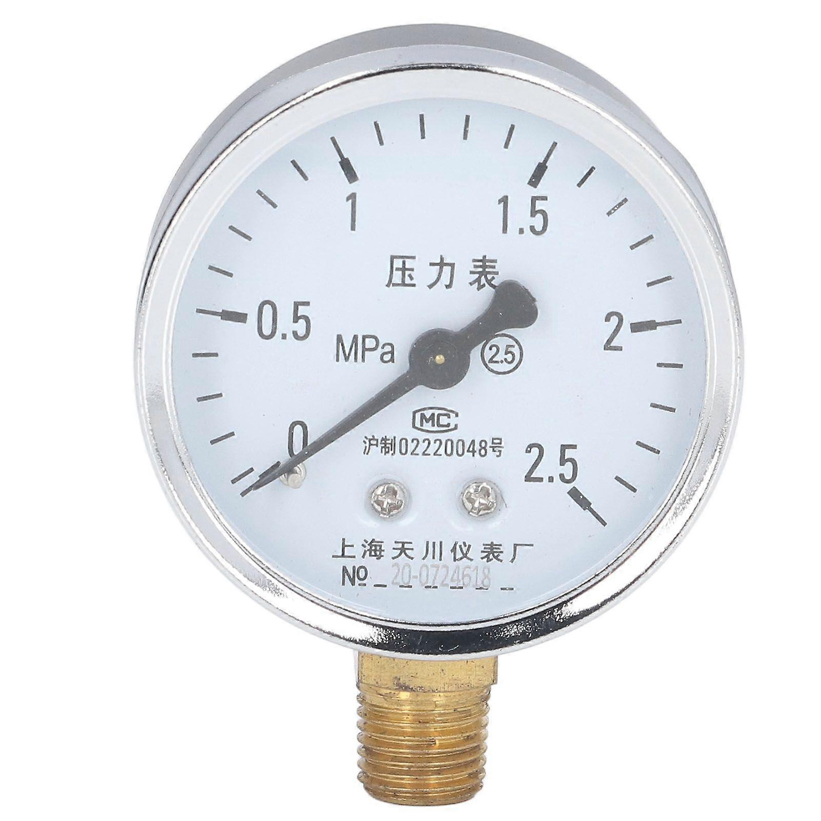 Pressure Gauge 1/4 NPT Transparent Dial Accuracy Level 2.5 Pressure Gauge with Stainless Steel Housing for Air Pressure 0 to 2.5Mpa