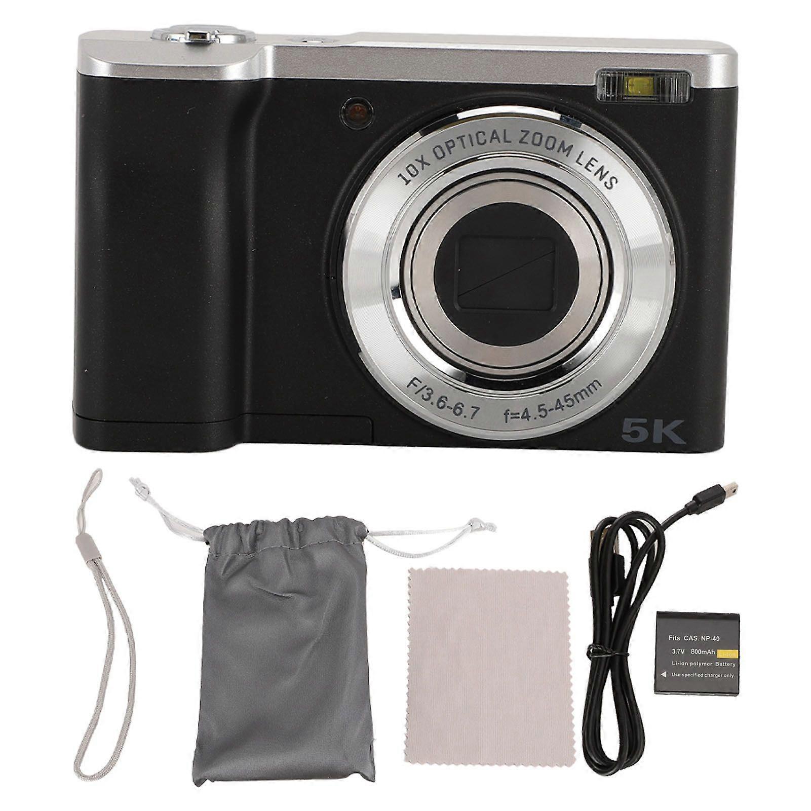 5K Digital Camera for Photography 10x Optical Zoom Retractable Lens 16MP Front 12MP Rear 6 Axis Anti Shake Autofocus Selfie Camera with Touch Screen