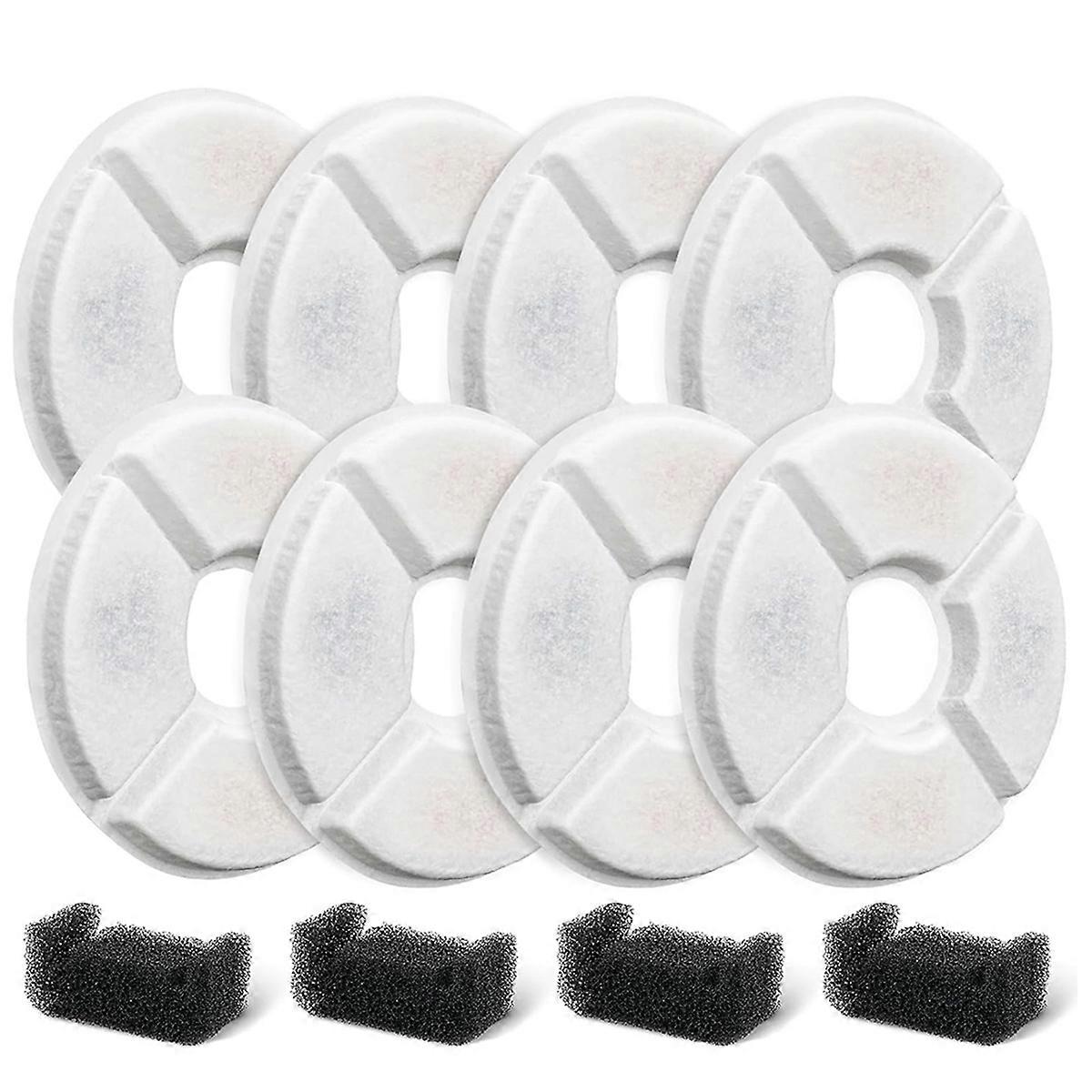 1Set Cat Water Fountain Filter with 8Pcs Cat Fountain Filters and 4Pcs Pre-Filter Sponges for 81oz Round Automatic Pet
