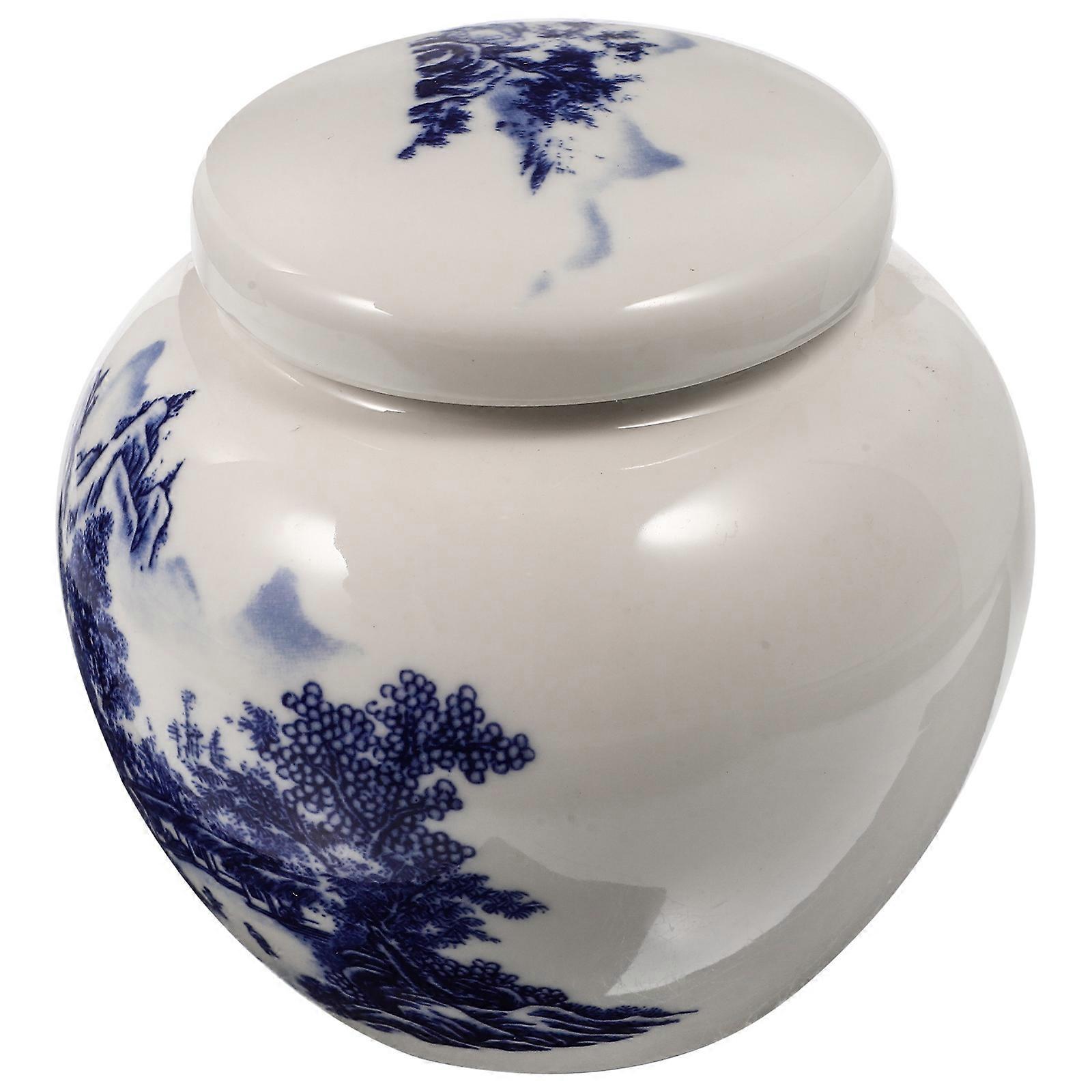 Blue And White Porcelain Tea Jar Storage Container For Kitchen Use 9X9X9.5Cm With Dust-Proof And Moisture-Proof Features 2Pcs
