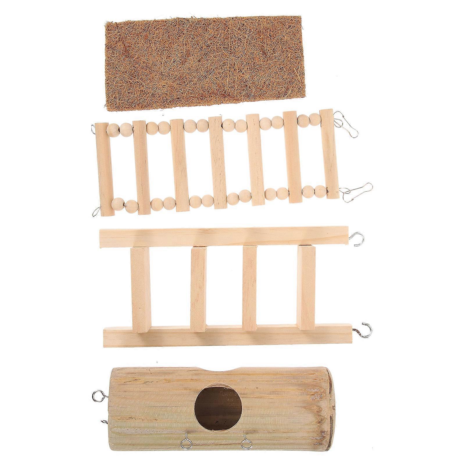 Bamboo Hamster Nest with Ladder for Activity 1Set Beige Climbing Toy