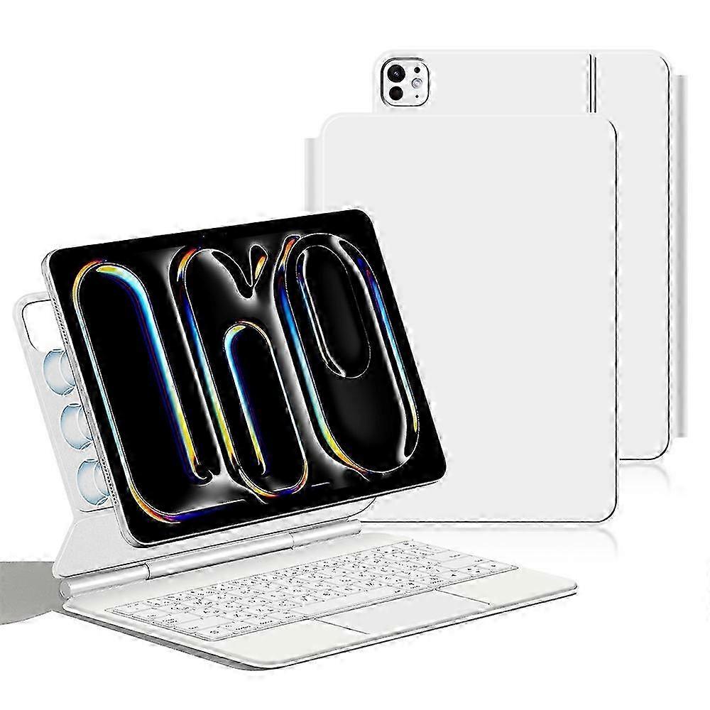 Compatible For iPad Pro 13 (2024) Smart Pogo Pin Direct Connection Keyboard (Arabic Layout) + Leather Tablet Case 2025