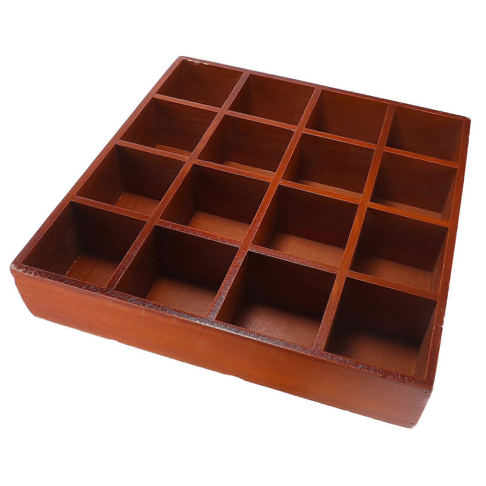 Brown Wood Shadow Display Box for Home Use with 16 Compartments Organizer