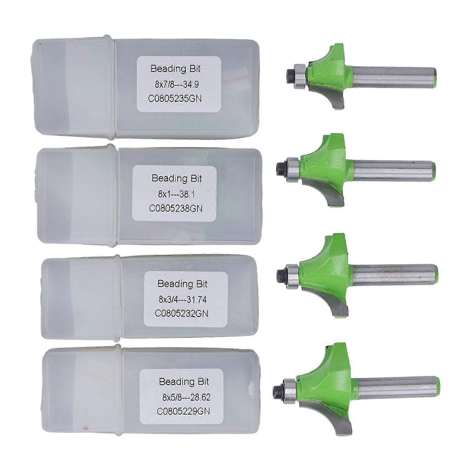 4 Pcs Roundover Router Bit 8mm Shank 5/8in 3/4in 7/8in 1in Radius High Hardness Corner Rounding Edge Forming Router Bit