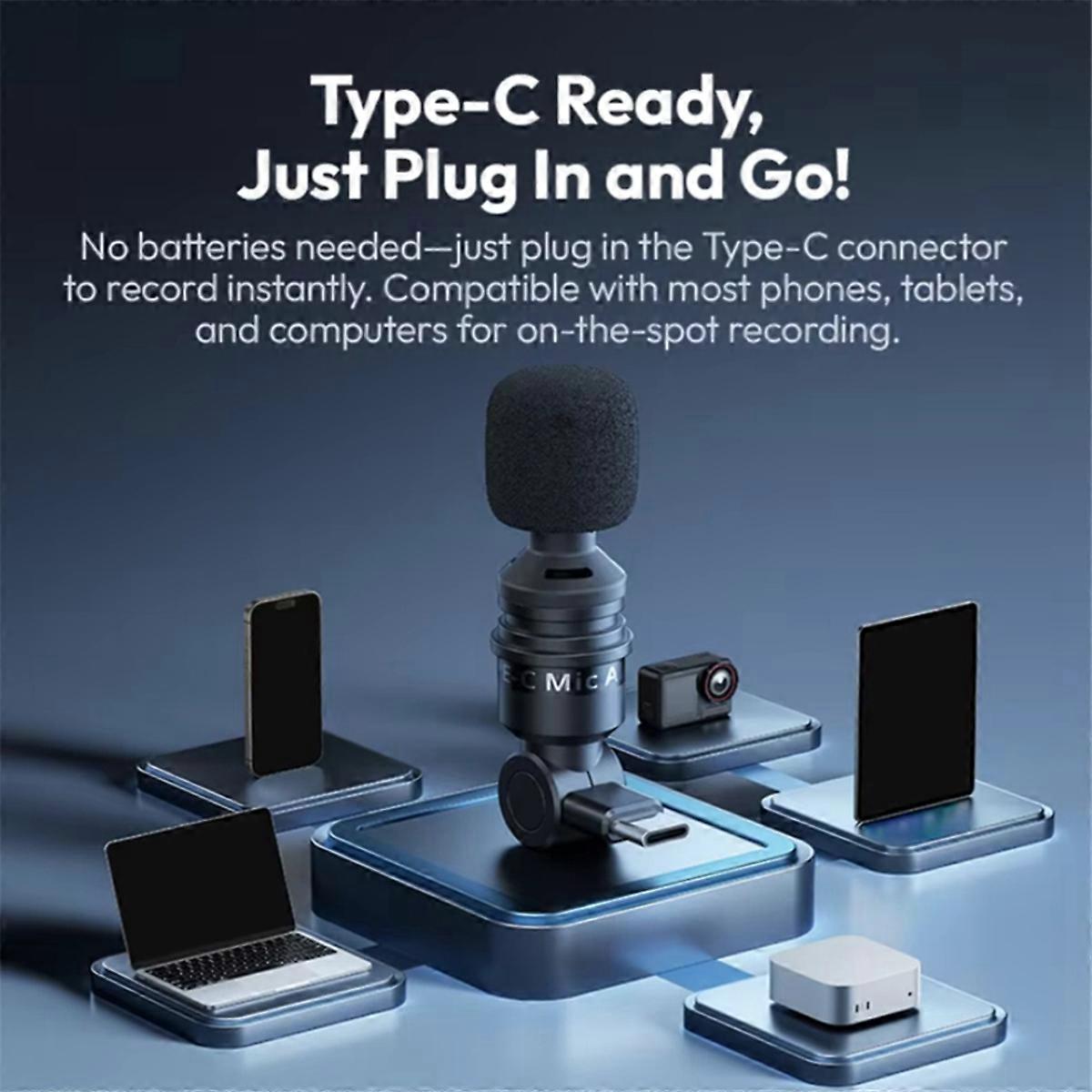 AM23 Type-C Mini Microphone 360° Adjustable Pickup Angle Mic for Mini, Smartphones, Laptops, and Ta