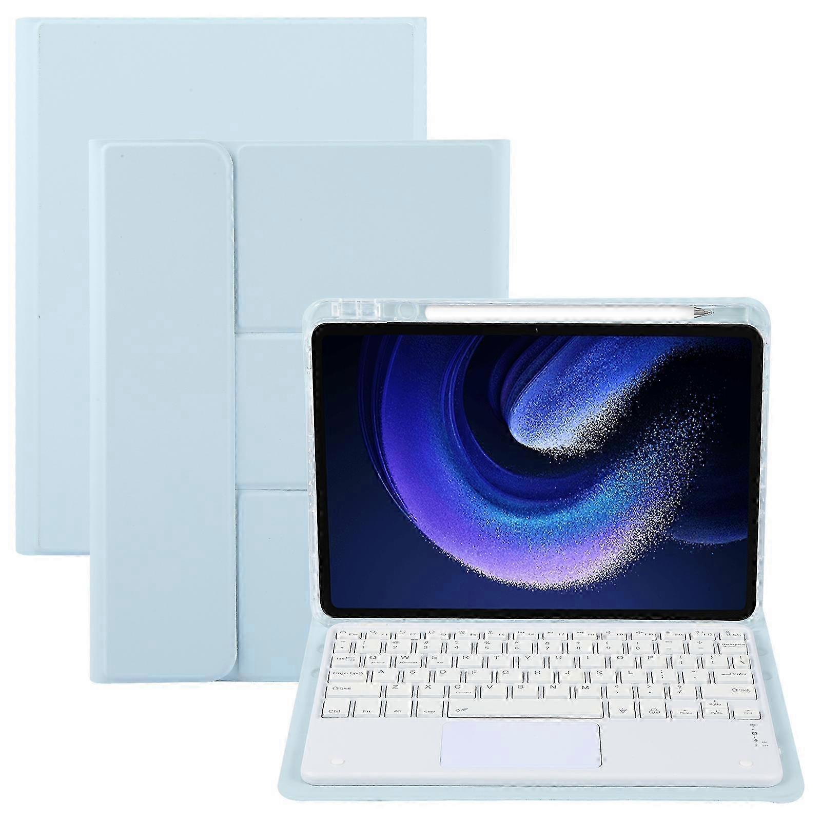 25-26 Square Button Bluetooth Keyboard Rotatable Holder Leather Case with Touchpad Square Button Touchpad