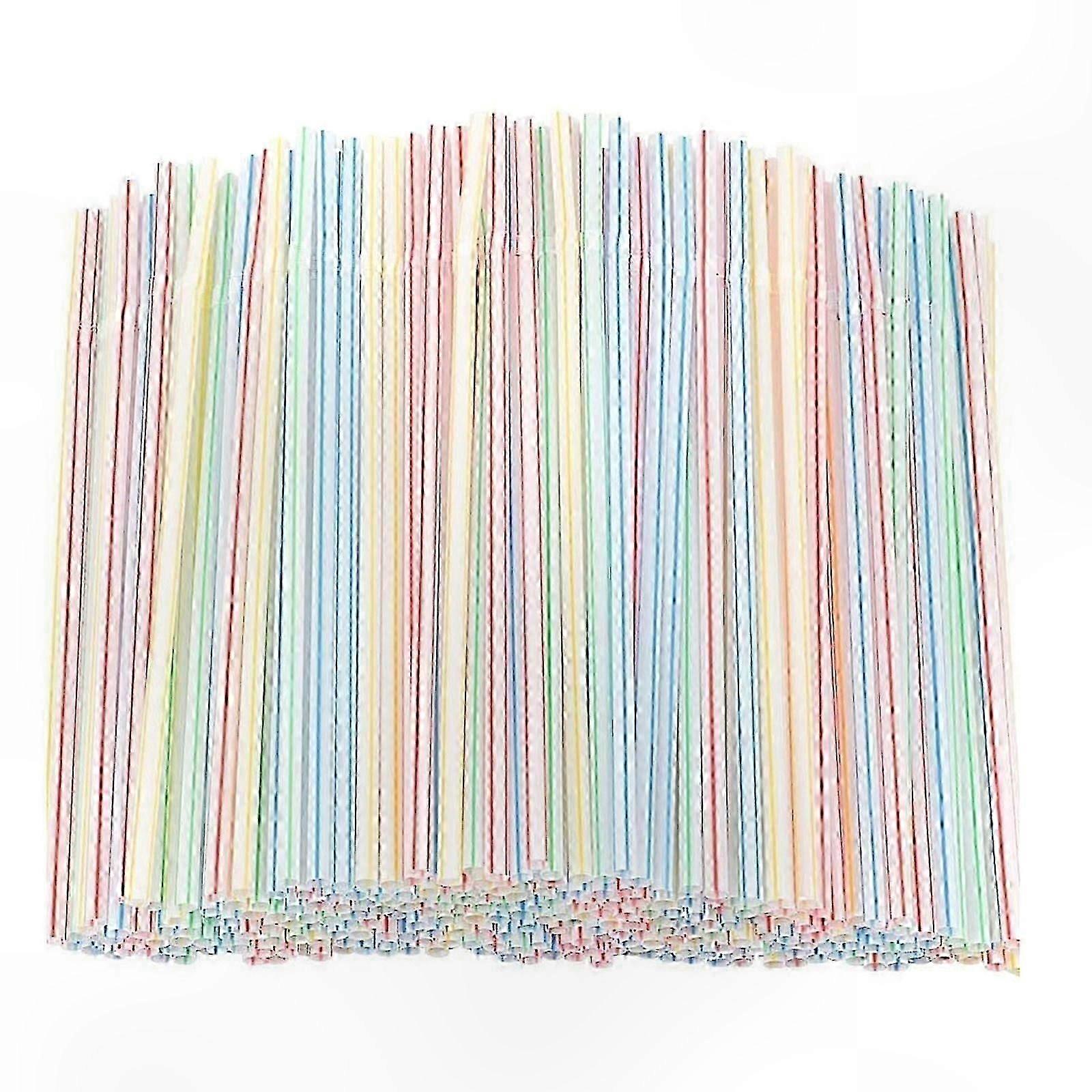 500pcs 8-Inch Plastic Drinking Straws, Multi-Colored Striped, Bendable