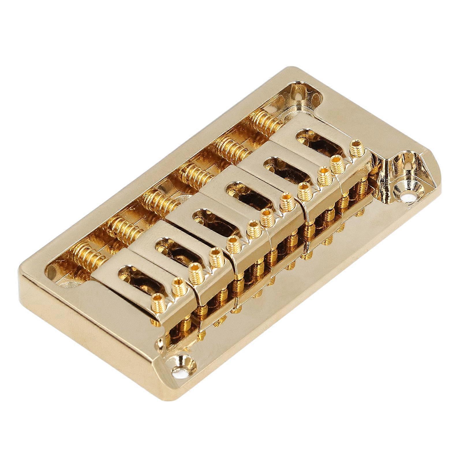 6 String Electric Guitar Bridge Kit Brass Through Body Non Tremolo Guitar Bridge with Wrench for St Gold 