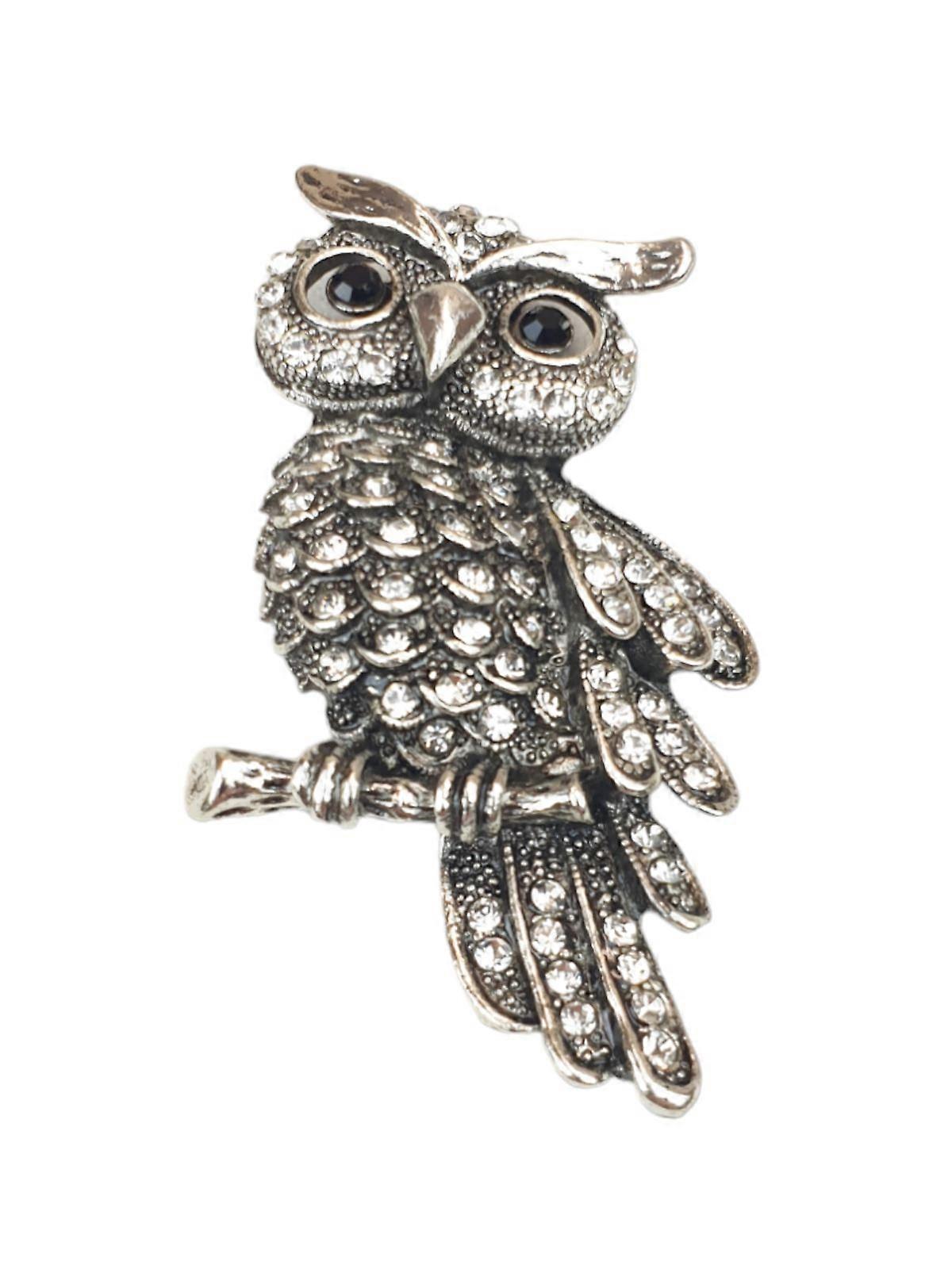 Perching Owl Diamante Brooch