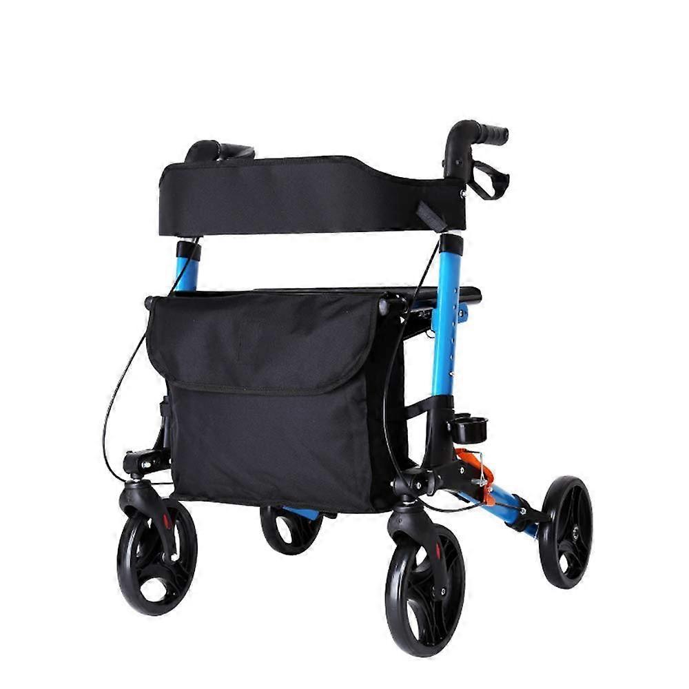 Folding Rollator 4Wheel Lightweight Aluminum Walker With Seat And Bag For Adults Seniors Blue