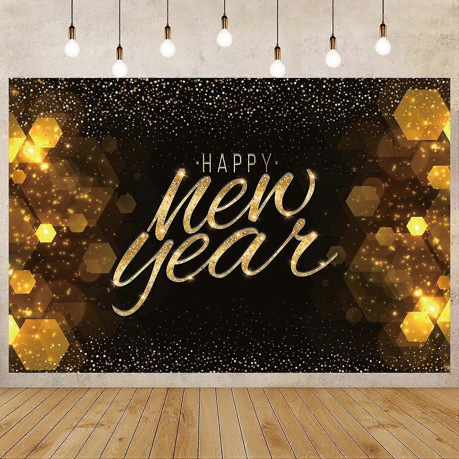 Happy New Year Backdrop for 2023 Glitter Fireworks Balloons Champagne Photocall Welcome New Year Party Background Decorations