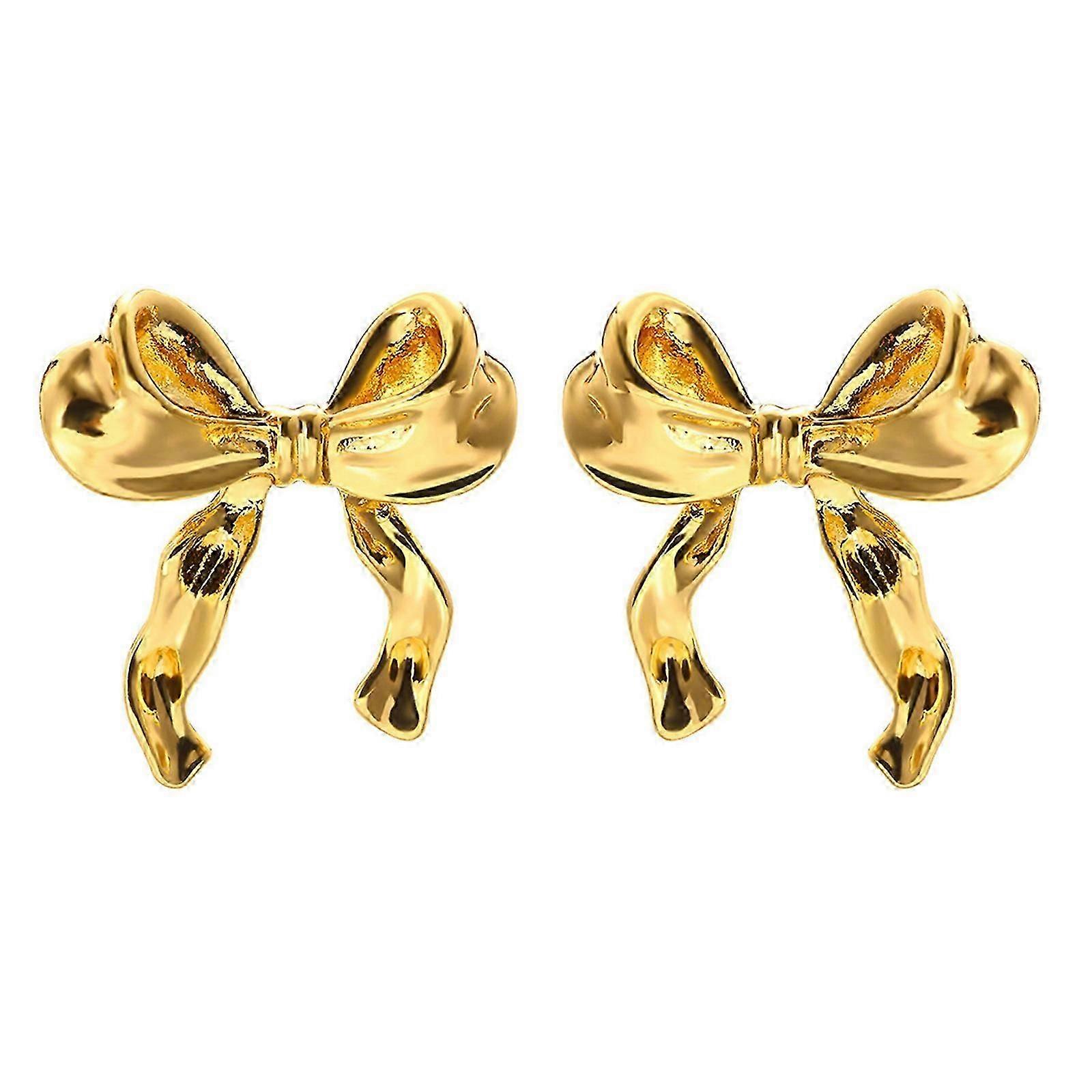 Metal Bowknot Stud Earrings Elegant Piercing for Women's