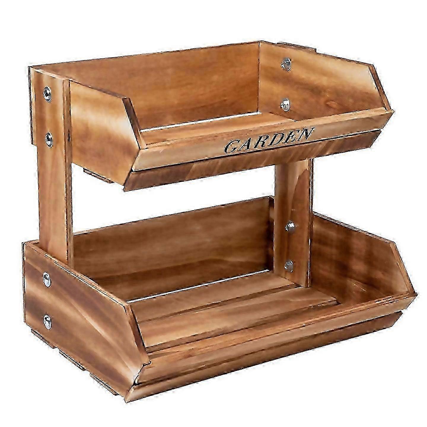 For 2tier Wooden Fruit Basketmultipurpose Kitchen Storage Brown